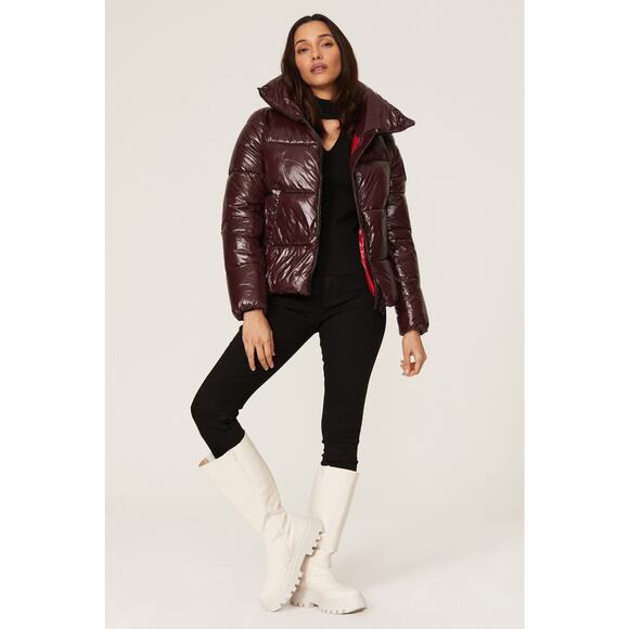 SAVE THE DUCK Burgundy Long Sleeve High Standing Collar Isla Puffer Jacket M - Picture 1 of 16